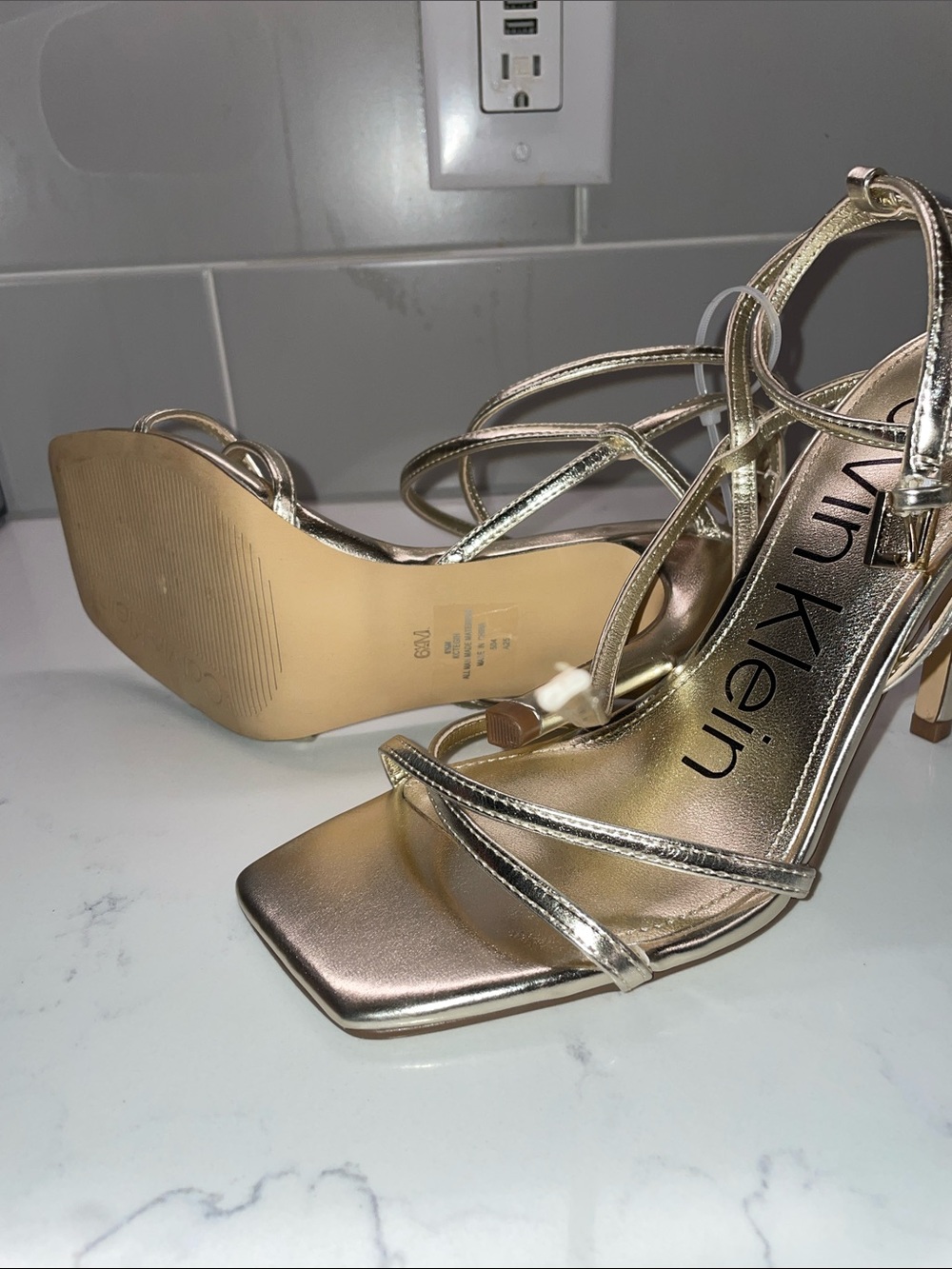 Calvin Klein Women's Rose Gold Strappy Stiletto Sandals - Picture 3 of 7